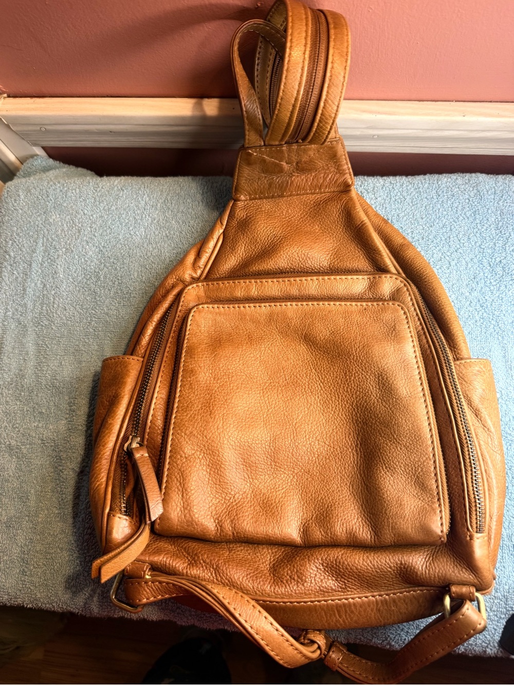 Tan Leather Sling Bag - Classic Crossbody, converts to a backpack